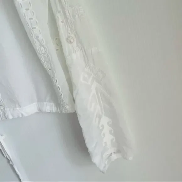 Johnny Was embroidered sheer cardigan jacket button front top tie waist XS white - Picture 9 of 12